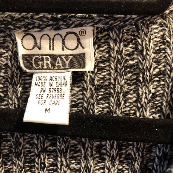 Anna Gray Long Cardigan Sweater  Womens Medium Button Front Black White - Picture 5 of 6